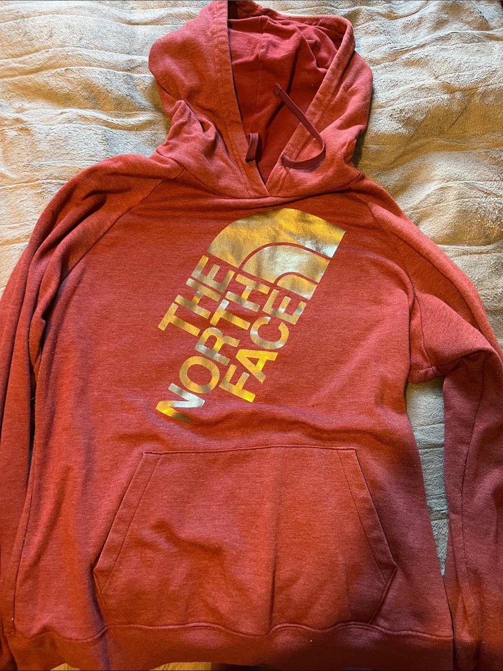 The North Face Women’s Maroon Hoodie with Gold Logo
